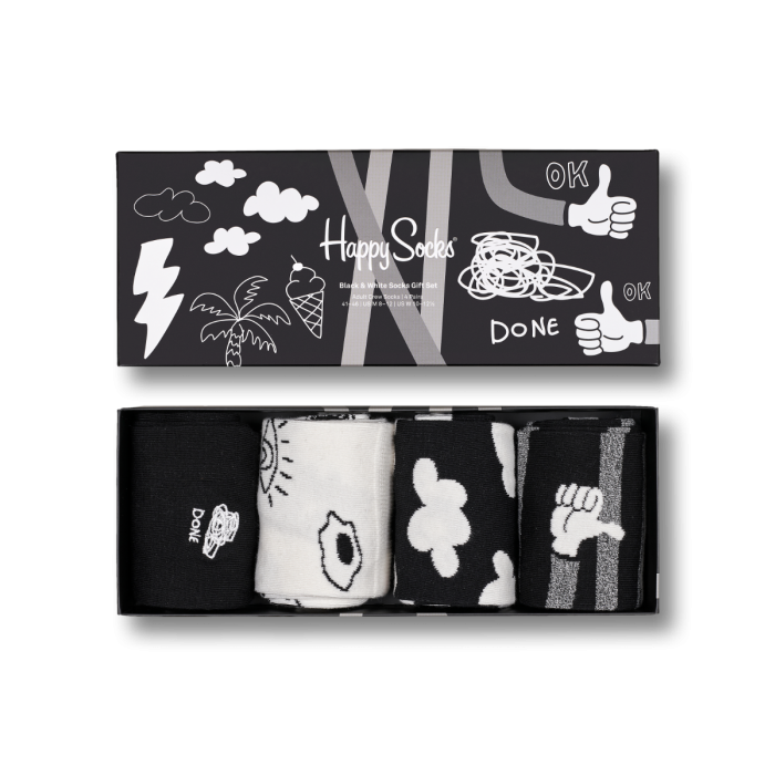 Happy Socks Black And White kinkekarp – 4 paari
